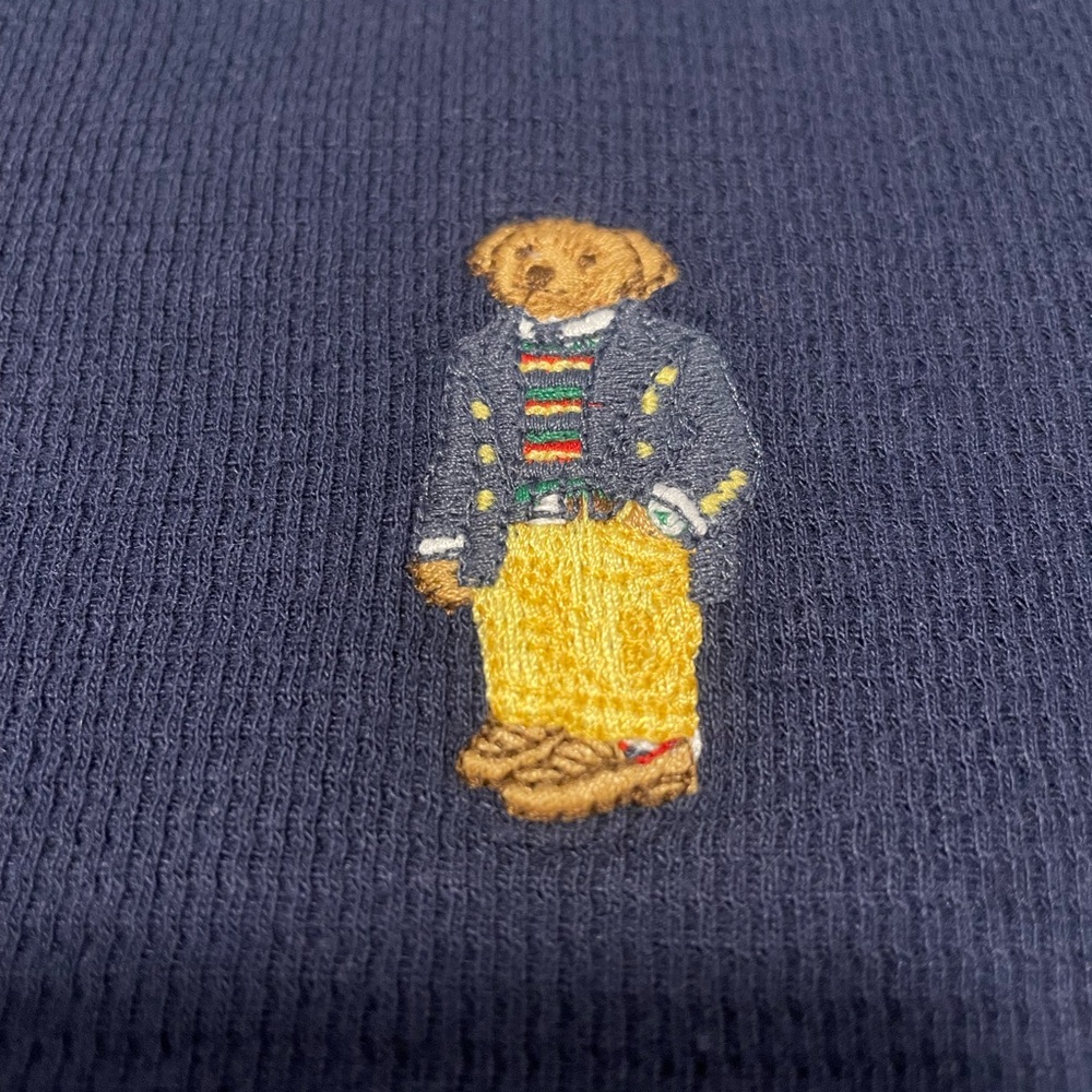 Polo Ralph Lauren Polo Bear Waffle Knit Thermal Shirt Navy Small - Picture 7 of 8